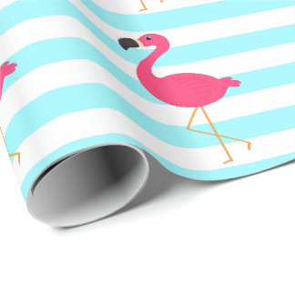 Papel De Presente Flamingo cor-de-rosa em listras claras da cerceta
