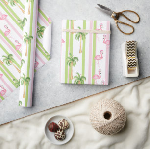 Papel De Presente Flamingo de Natal da Flórida com Chapéu de Papai N