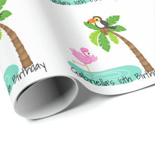 Papel De Presente Flamingo do divertimento com aniversário de Touca