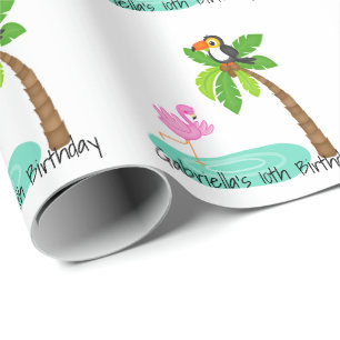 Papel De Presente Flamingo do divertimento com aniversário de Toucan