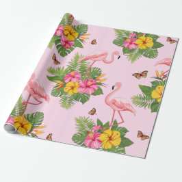 Papel De Presente Flamingo e Borboletas 1