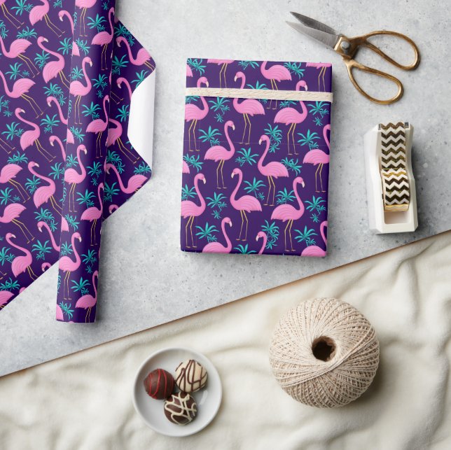 Papel De Presente Flamingo e Folhas Tropicais (Artesanato)