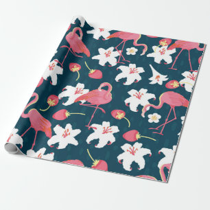 Papel De Presente Flamingo e Lily Tropical Vintage Patty Sem Costura
