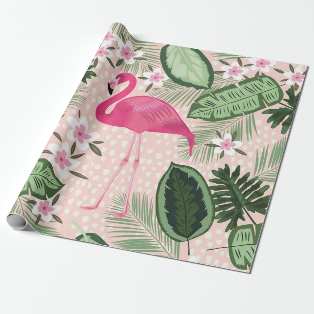Papel De Presente Flamingo e palmeiras, ilustração uniforme (Desenrolado)