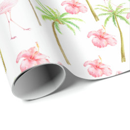 Papel De Presente Flamingo Flamingo Hibiscus Flores Tropicais Palmei