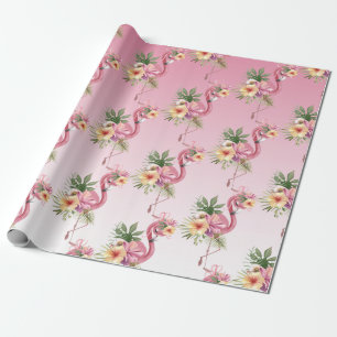 Papel De Presente Flamingo Floral Rosa