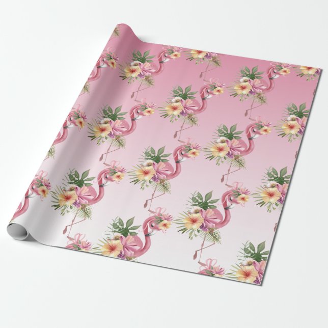 Papel De Presente Flamingo Floral Rosa (Desenrolado)