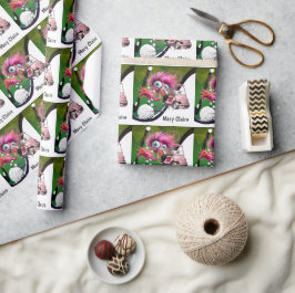 Papel De Presente Flamingo Golfer com carrinho de golfe a rosa para