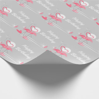 Papel De Presente Flamingo Love Side Happy Birthday embrulhando pape