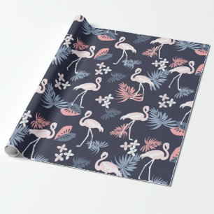 Papel De Presente Flamingo, Marinho monstera, azul-poeirado rosa-pin