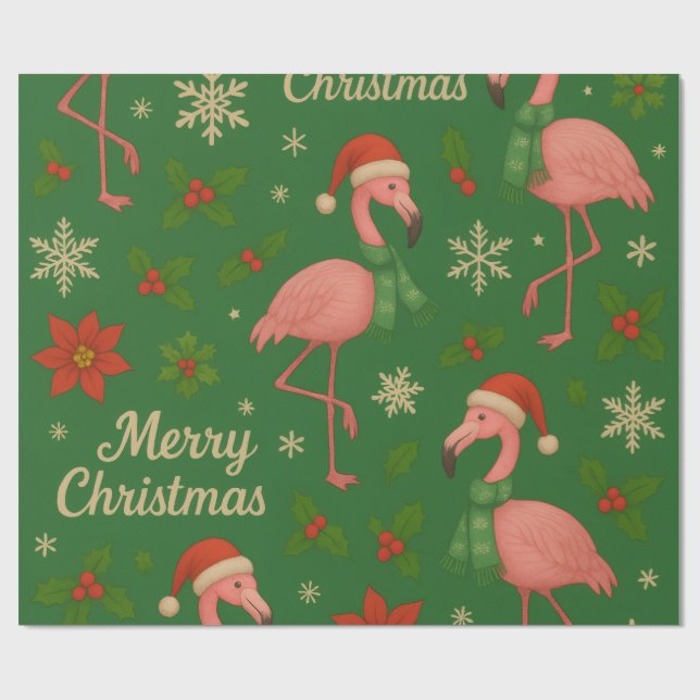 Papel De Presente Flamingo Noel: Saudações Holly Jolly (Aberto)