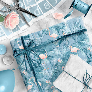 Papel De Presente Flamingo Orchid Tropical Pattern Blue ID868