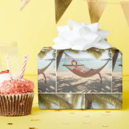 Papel De Presente Flamingo Relaxando em uma Rede