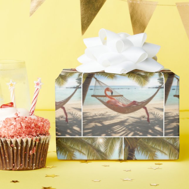 Papel De Presente Flamingo Relaxando em uma Rede (Festa de aniversário)