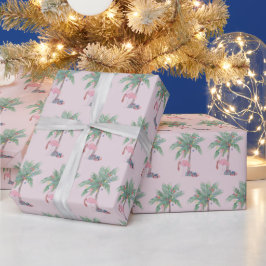Papel De Presente Flamingo Rosa | Chapéu de Papai Noel com Palmeira 