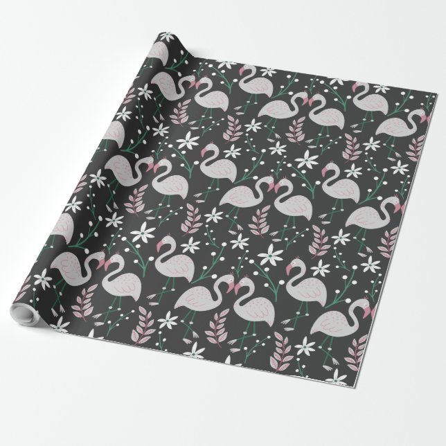 Papel De Presente Flamingo sem soldadura, branco sobre fundo escuro (Desenrolado)