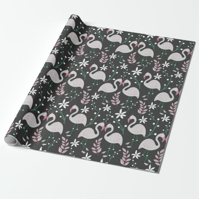 Papel De Presente Flamingo sem soldadura, branco sobre fundo escuro (Desenrolado)