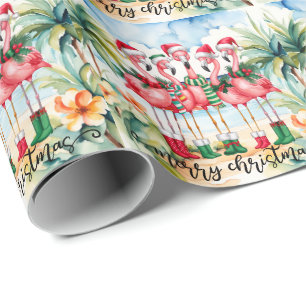 Papel De Presente Flamingo tema de Natal 