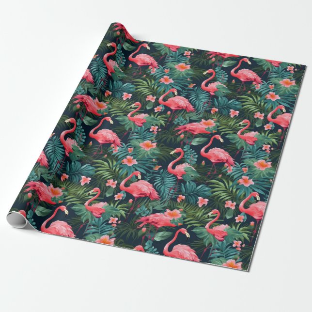 Papel De Presente Flamingo Tropical (Desenrolado)