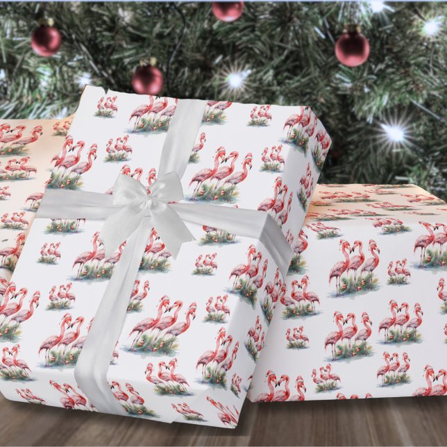 Papel De Presente Flamingo Tropical Natal (Flamingo Tropical Beach Christmas Wrapping Paper)