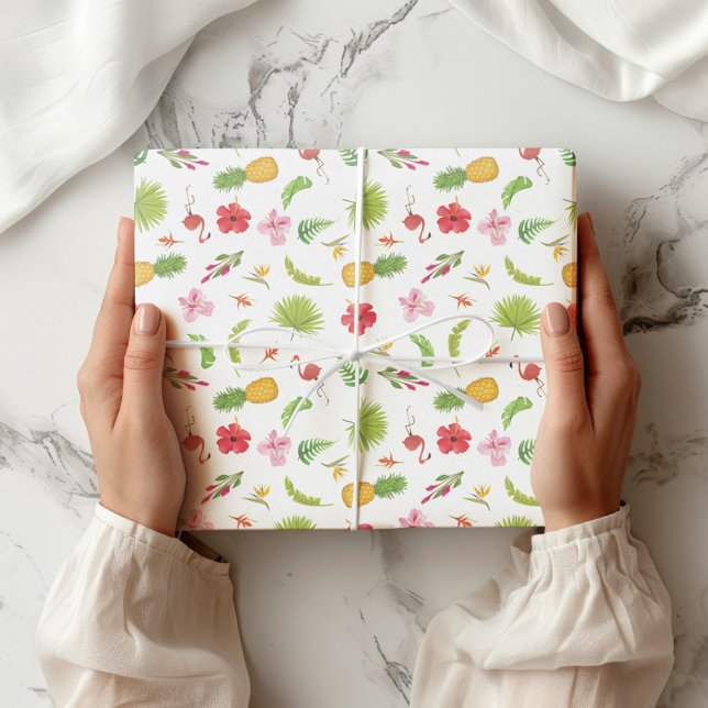 Papel De Presente Flamingo Tropics Fun Coastal Beach Theme (Criador carregado)