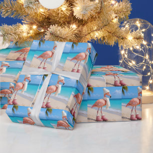 Papel De Presente Flamingo Usando Chapéu e Cachecol de Inverno
