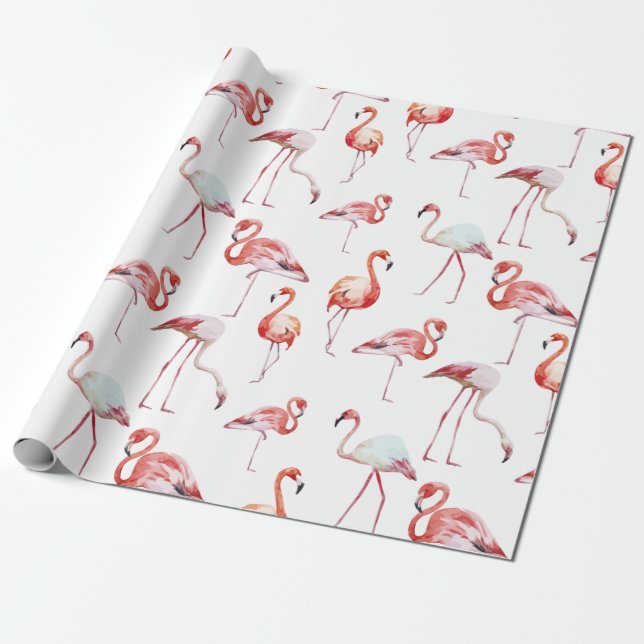Papel De Presente Flamingo Watercolor, Rosa Tropical (Desenrolado)