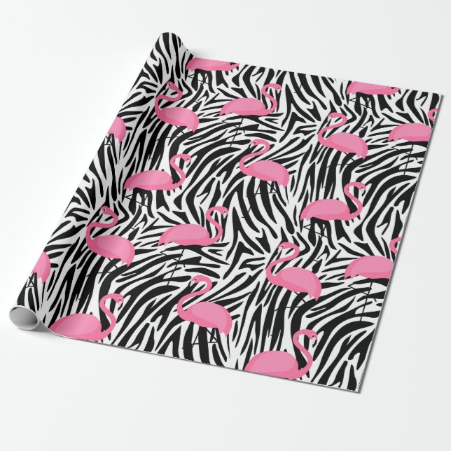 Papel De Presente Flamingo Zebra Impressão Verão (Desenrolado)
