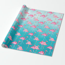 Papel De Presente Flamingoas rosa e Turquesa Mar Azul