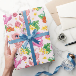 Papel De Presente Flamingos Bebês