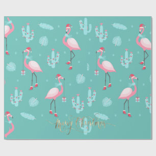 Papel De Presente Flamingos Chapéu de Papai Noel Presentes Flocos de