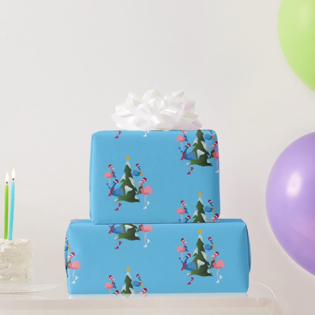 Papel De Presente Flamingos de Ice com Papai Noel no Natal (Presentes para festas)