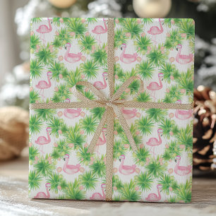 Papel De Presente Flamingos e Garland, cor-de-água rosa