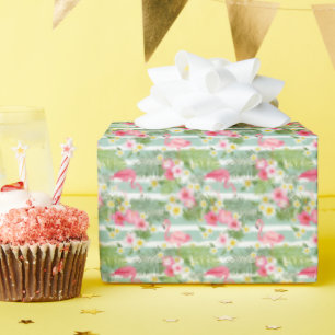 Papel De Presente Flamingos E Stripes