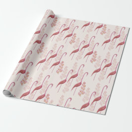 Papel De Presente Flamingos Elegantes, Dourados E Rosa