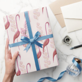 Papel De Presente Flamingos Elegantes em Aquarela, Dourado e Rosa