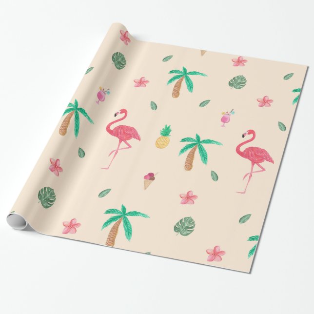 Papel De Presente Flamingos no verão (Desenrolado)