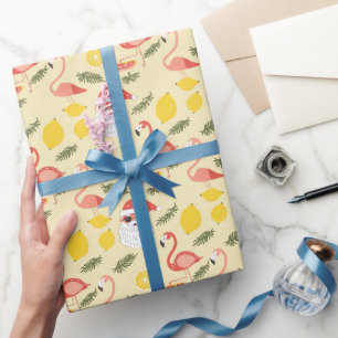 Papel De Presente Flamingos & Papai Noel Natal em Julho