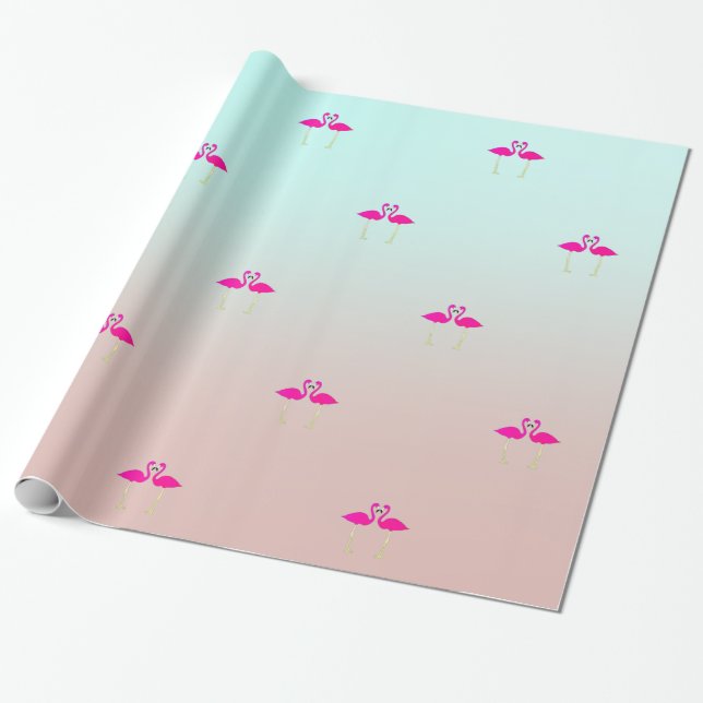 Papel De Presente Flamingos Rosa Adoráveis Apaixonados (Desenrolado)