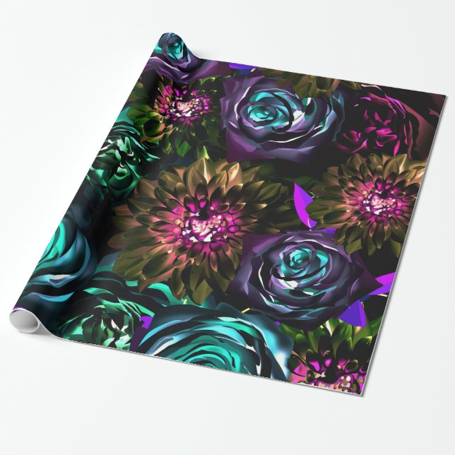 Papel De Presente Flandes Obscuro Glamour Floral Flores Festa (Desenrolado)