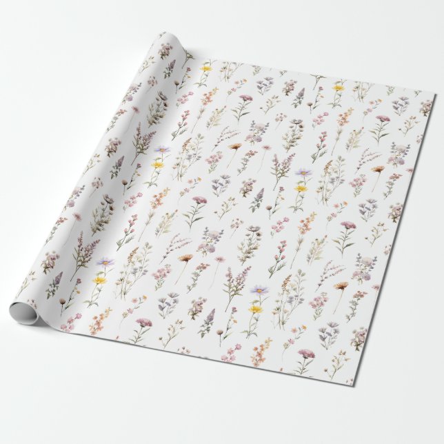 Papel De Presente Flares de Flores Silvestres Roxas Chá de Noiva Boh (Desenrolado)