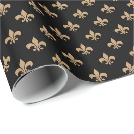Papel De Presente Fleur-de-lis Castanho Camelo em Preto