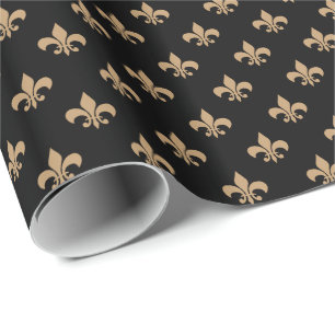 Papel De Presente Fleur-de-lis Castanho Camelo em Preto