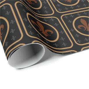Papel De Presente Fleur de Lis Dourado de Bronze