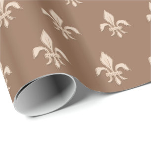 Papel De Presente Fleur de Lis em bege claro em Taupe Tan