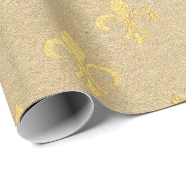 Papel De Presente Fleur de Lis Kraft Dourado Natural Real Minimal (Ponta do rolo)