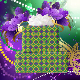 Papel De Presente Fleur de lis Mardi Gras Purple Green Yellow