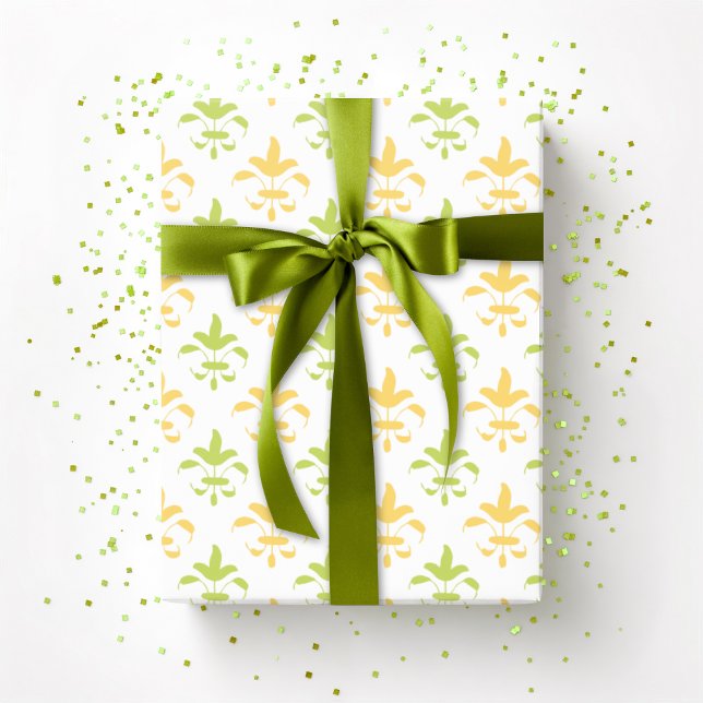 Papel De Presente Fleur de Lis Pinturesco em Palma e Amarelo (Criador carregado)