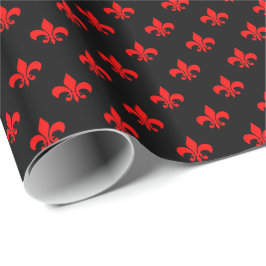 Papel De Presente Fleur-de-lis Vermelha em Preto