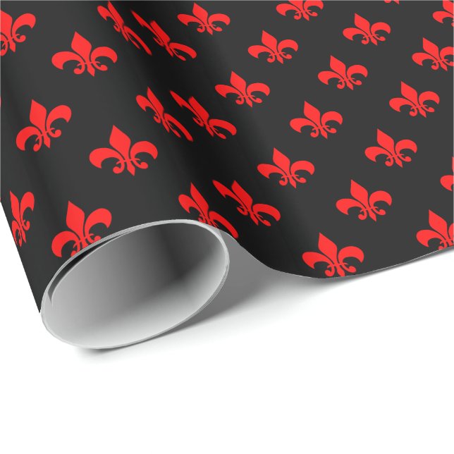 Papel De Presente Fleur-de-lis Vermelha em Preto (Ponta do rolo)